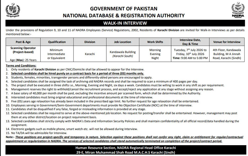 NADRA Jobs 2026 Advertisement