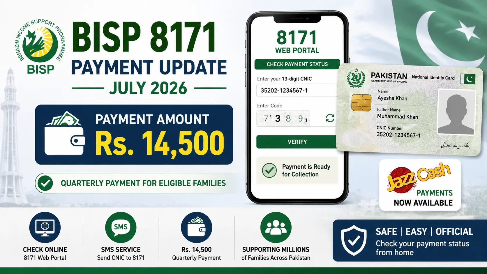 8171 Check Online CNIC 2026 Payment How to Check BISP Payment Status at Home