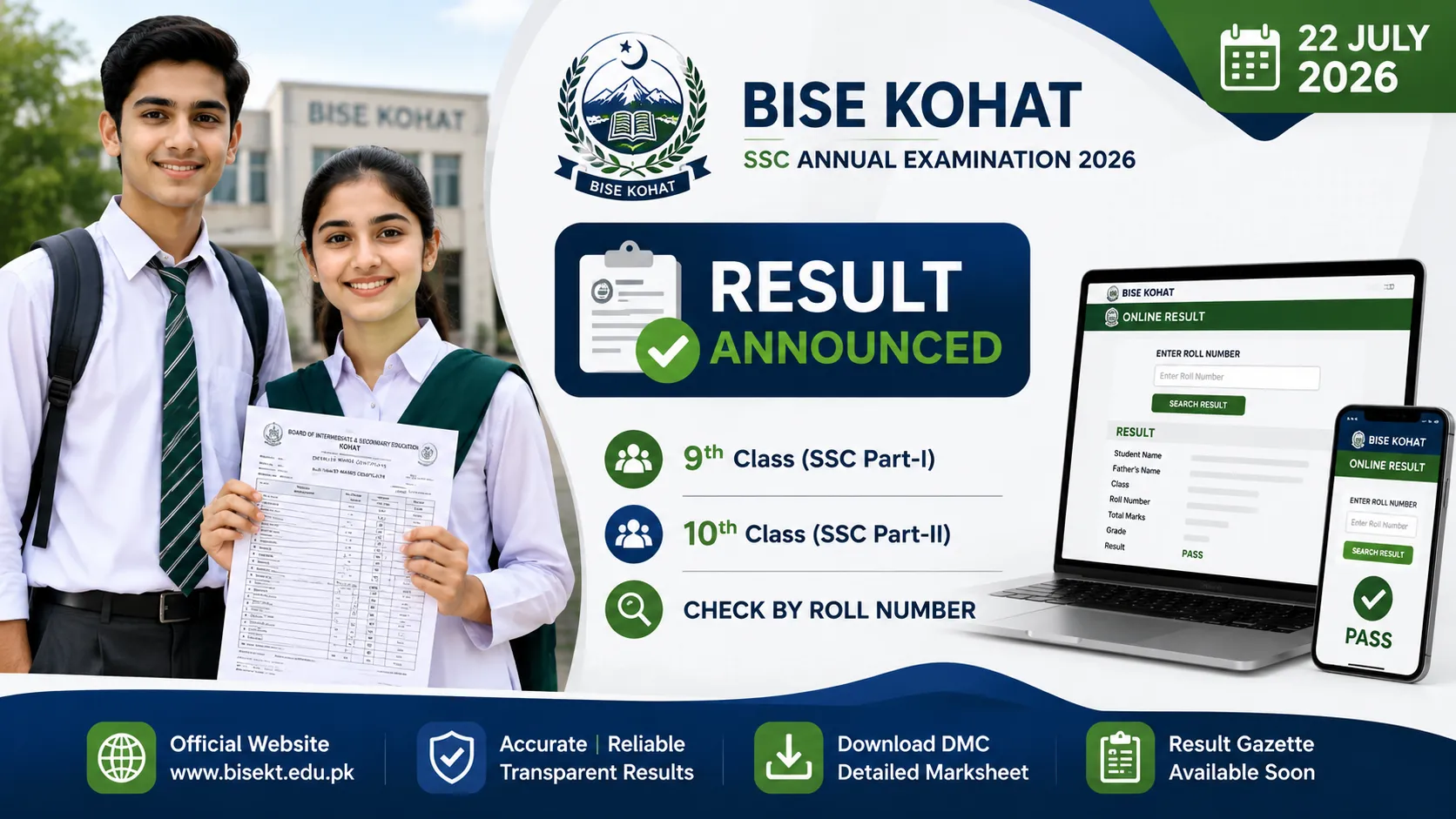 BISE Kohat Result 2026 SSC Part 1 & Part 2 – Check 9th and 10th Class Result by Roll Number