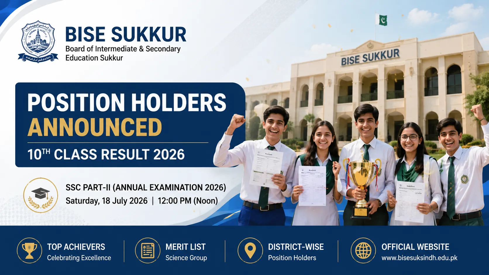 BISE Sukkur 10th Class Position Holders Result 2026 Announced - check Online