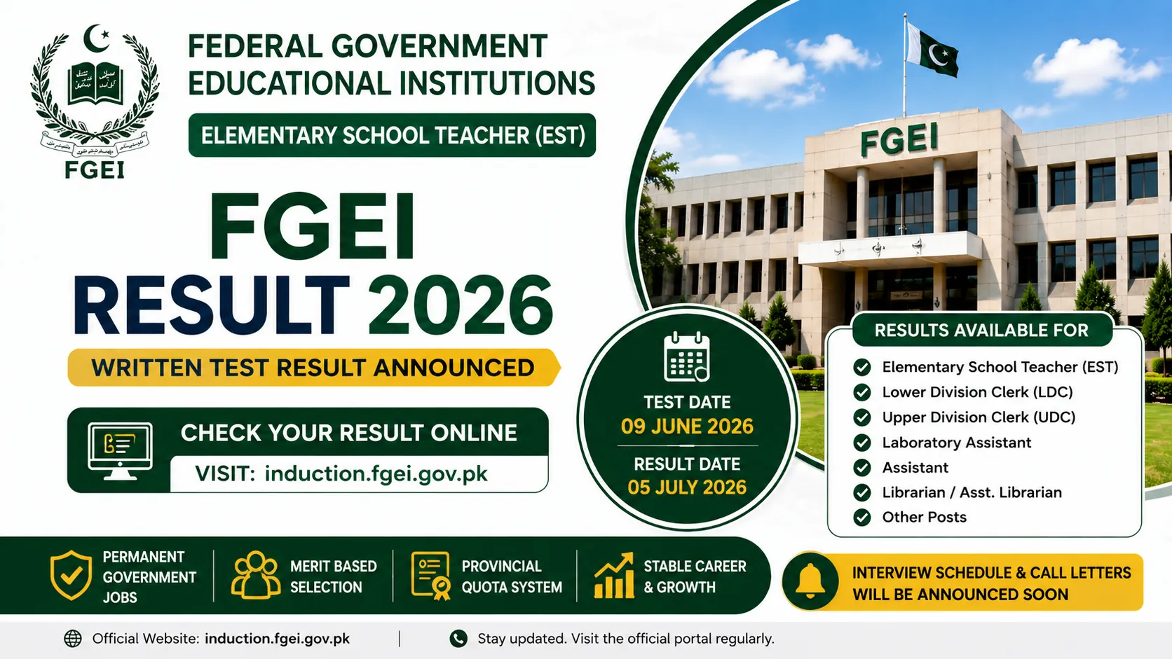 FGEI EST Written Test Result 2026 Announced – Check Merit List Online
