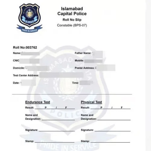 Islamabad Police Roll No Slip 2026 Test Schedule